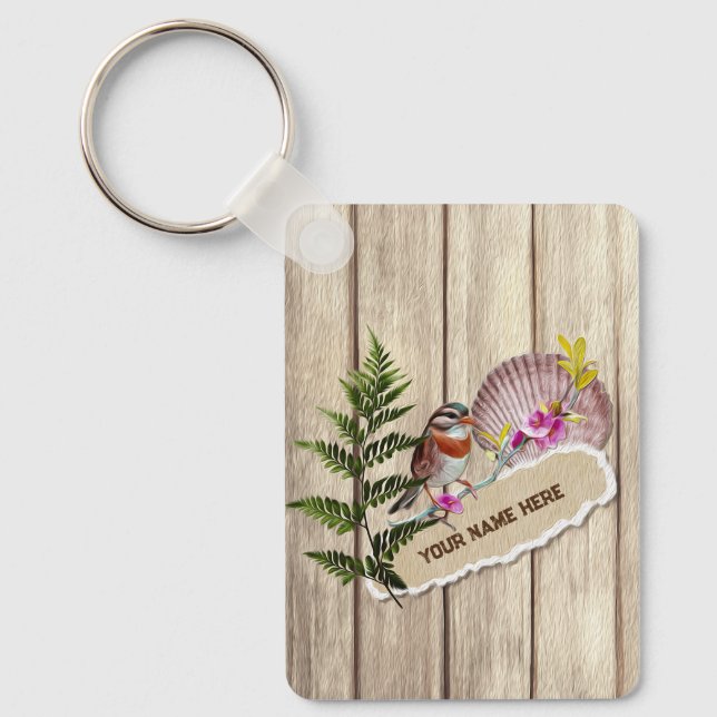 Rustic Torn Paper Wood Oil Paint Personalise Name Key Ring (Front)