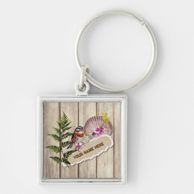 Rustic Torn Paper Wood Oil Paint Personalise Name Key Ring (Front)