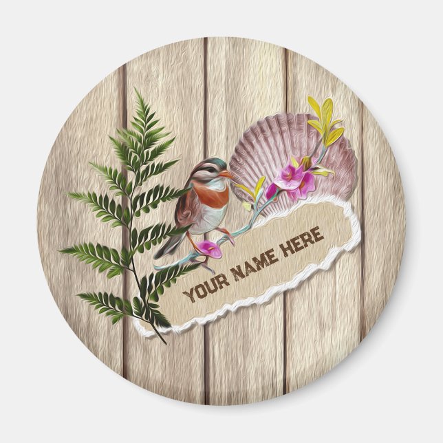 Rustic Torn Paper Wood Oil Paint Personalise Name Magnet (Front)