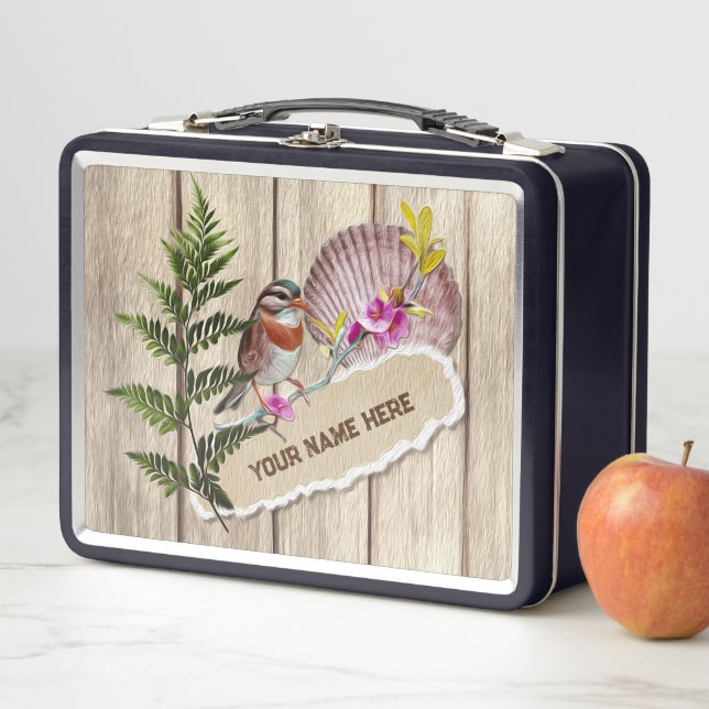Rustic Torn Paper Wood Oil Paint Personalise Name Metal Lunch Box (In Situ)