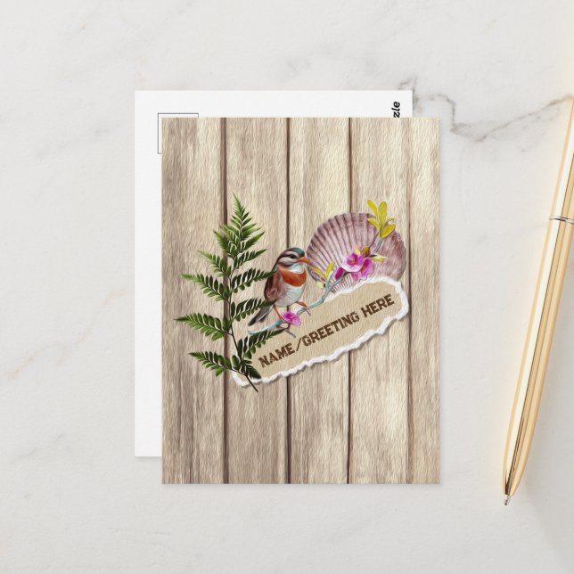 Rustic Torn Paper Wood Oil Paint Personalise Name Postcard (Front/Back In Situ)