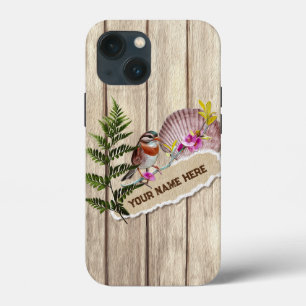 Rustic Torn Paper Wood Oil Paint Personalize Name iPhone 13 Mini Case