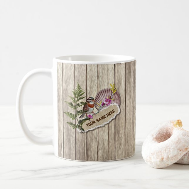 Rustic Torn Paper Wood Oil Paint Personalize Name Coffee Mug (With Donut)