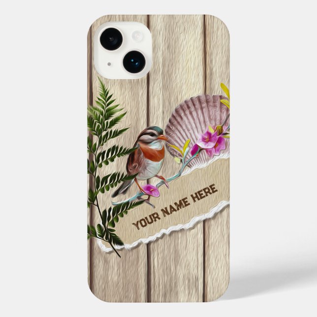 Rustic Torn Paper Wood Oil Paint Personalize Name iPhone Case (Back)