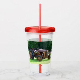 Rustic Tractor Cup With Lid and Straw