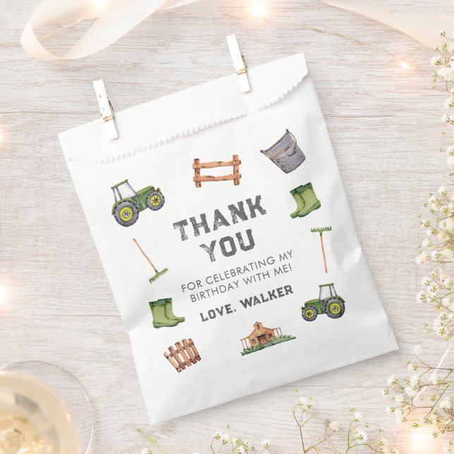 Rustic Tractor Farm Green Boy Birthday  Favour Bag (Clipped)