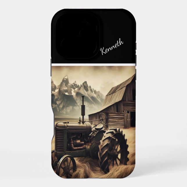 Rustic Tractor in Mountain Valley iPhone Case (Back)