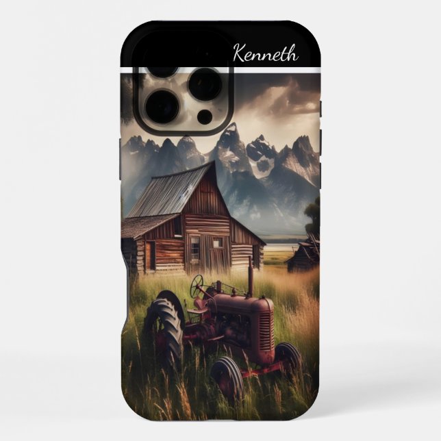 Rustic Tractor & Mountain View iPhone Case (Back)