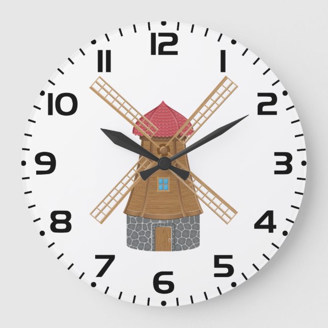 Rustic Traditional Wooden Windmill Large Clock (Front)
