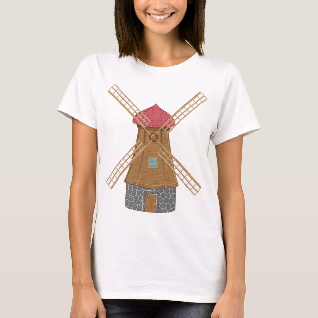 Rustic Traditional Wooden Windmill T-Shirt (Front)