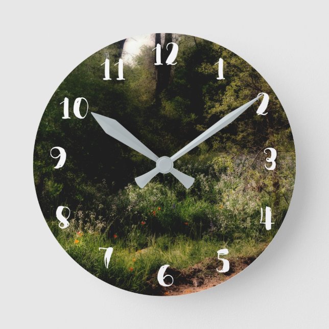 Rustic Trail Floral Enchanted Forest Garden  Round Clock (Front)