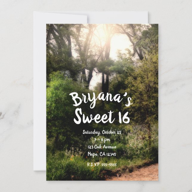 Rustic Trail Floral Enchanted Forest Sweet 16  Invitation (Front)