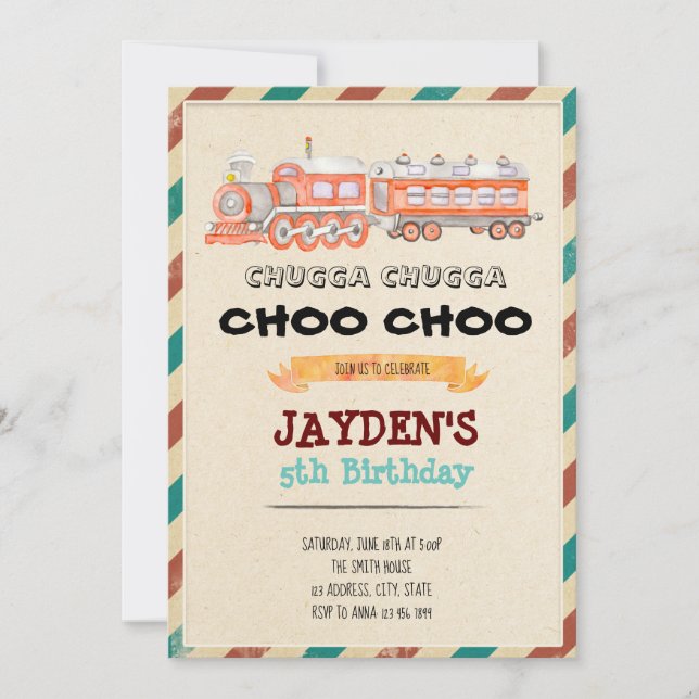 Rustic train birthday theme invitation (Front)