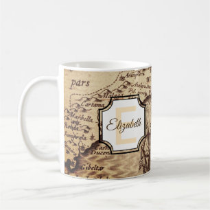 Rustic Travel Map   Initial Monogram and Name Coffee Mug
