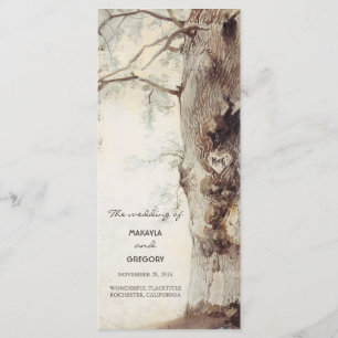 rustic tree and carved heart wedding programs