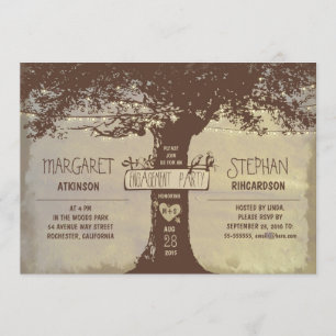 rustic tree and string lights engagement party invitation
