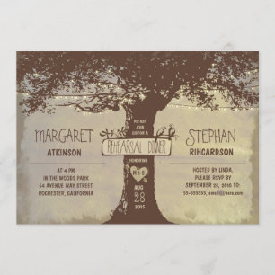rustic tree and string lights rehearsal dinner invitation
