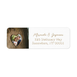 Rustic Tree Bark Heart Photo Wedding Address Return Address Label