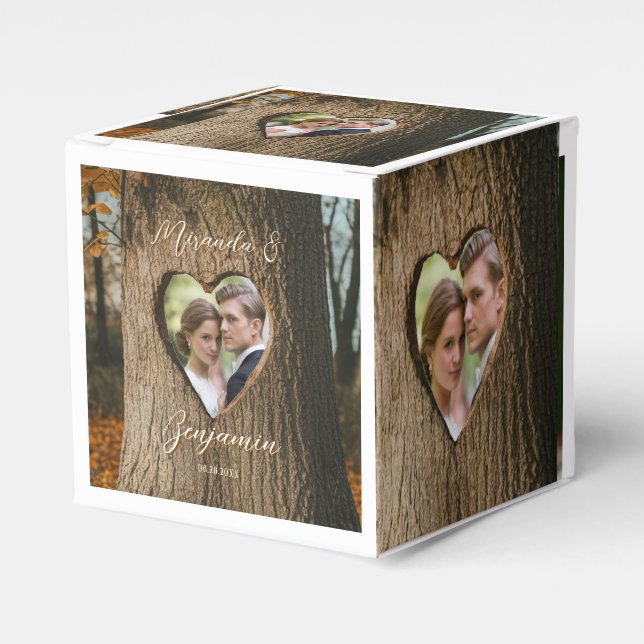 Rustic Tree Bark Heart Photo Wedding Favour Box (Front Side)