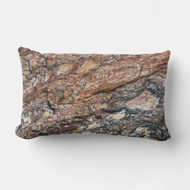 Rustic Tree Bark Photo Black Brown Pattern Nature Lumbar Cushion (Front)