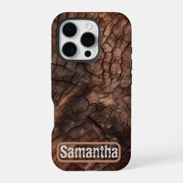 Rustic Tree Bark Texture Personalised iPhone Case (Back)