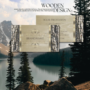Rustic Tree Bark Wood Grain and Gold Ornate Border Business Card