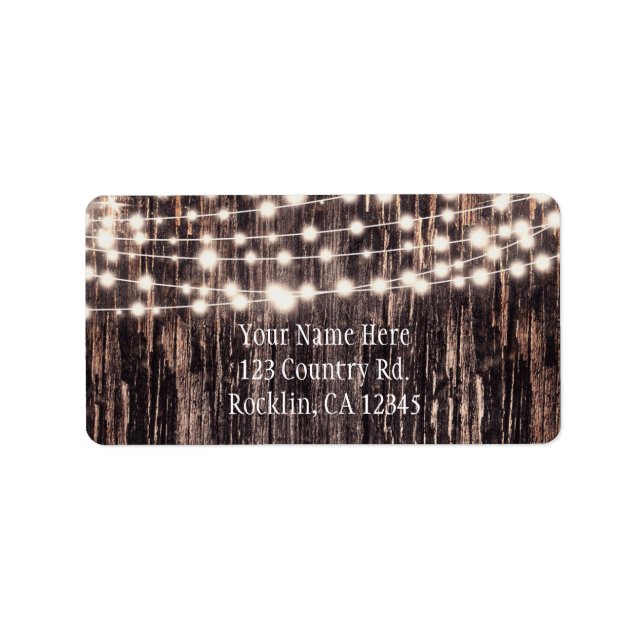Rustic Tree Bark Wood & Lights Fall Invitation Label (Front)