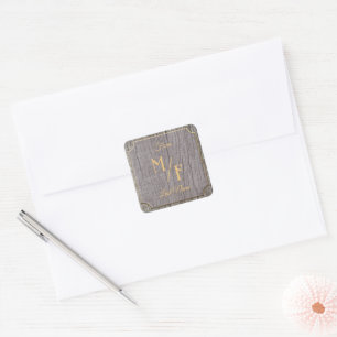 Rustic Tree Bark wood textured with initials Square Sticker
