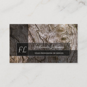 Rustic tree bark wooden surface rectangle monogram business card