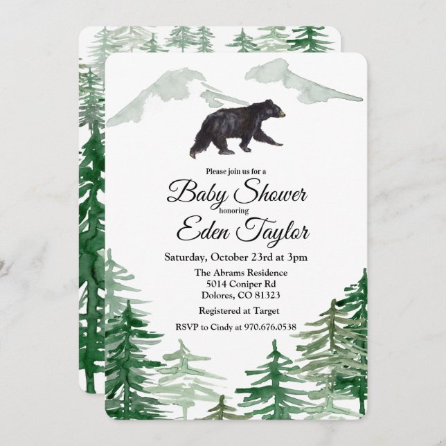 Rustic Tree Bear Baby Shower Invitation (Front/Back)