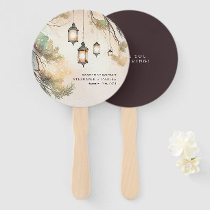 Rustic Tree Botanical Lantern Lights Wedding Hand  Hand Fan
