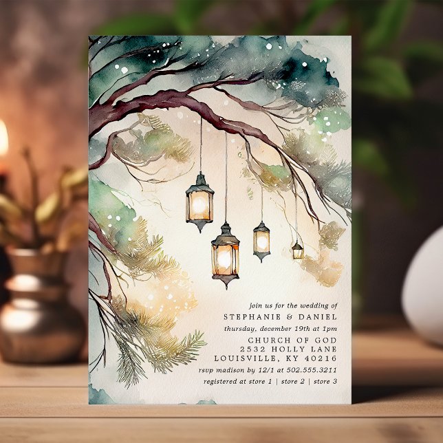 Rustic Tree Botanical Lantern Lights Wedding Invitation (Creator Uploaded)