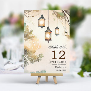Rustic Tree Botanical Lantern Lights Wedding Table Number