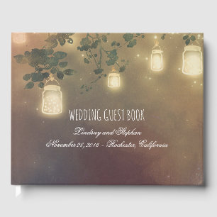 Rustic Tree Branches and Mason Jar Lights Wedding Guest Book