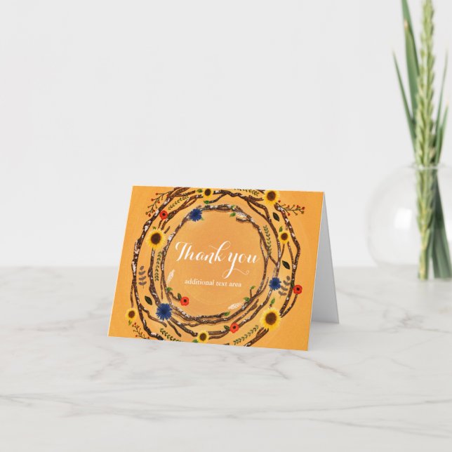 Rustic Tree Branches Floral Yellow Fold Card (Front)