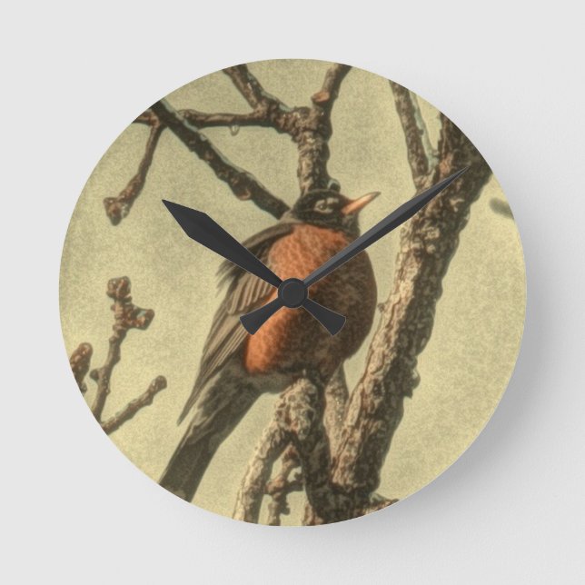 Rustic Tree branches  Michigan State Bird Robin Round Clock (Front)