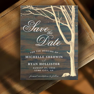 Rustic Tree Dark Wood Script Save The Date