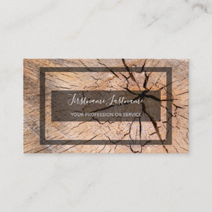 Rustic tree disc surface grey rectangle framed business card