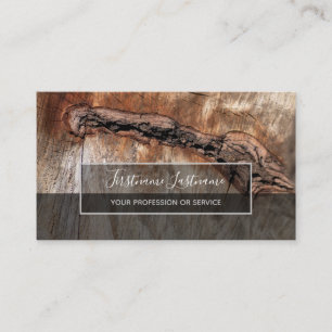 Rustic tree disc surface grey rectangle stripes business card