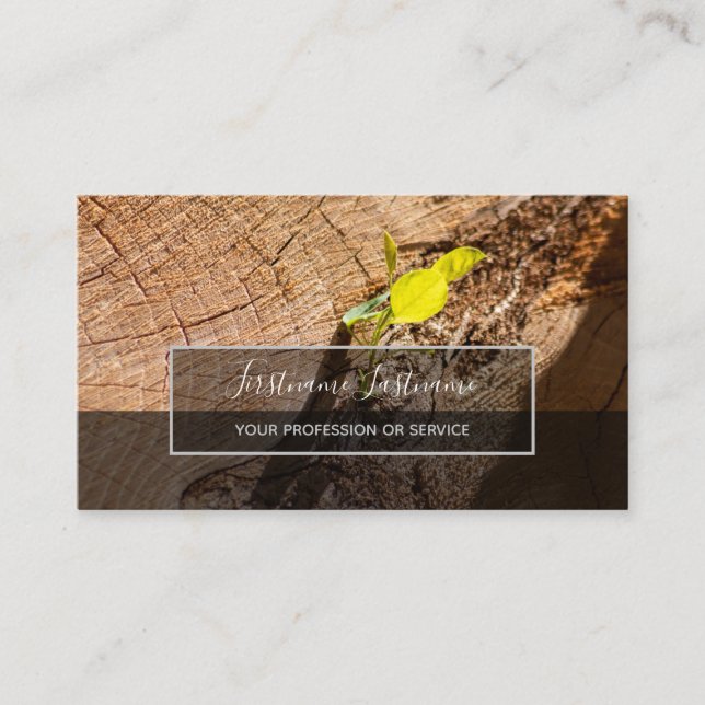 Rustic tree disc surface grey rectangle stripes business card (Front)