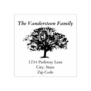 Rustic Tree Family Name Return Address Stamp