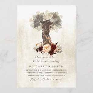 Rustic Tree Floral Burgundy Bridal Shower Invitation