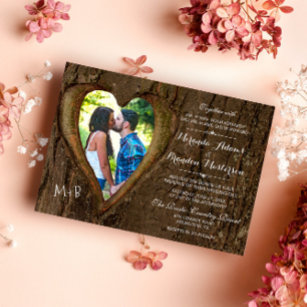 Rustic Tree Heart Country Wedding Photo Invitation
