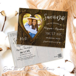 Rustic Tree Heart Photo Save the Date Postcard