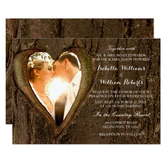 Rustic Tree Heart Wedding Photo Card