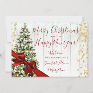 Rustic Tree Holiday New Years Greetings Gold Card