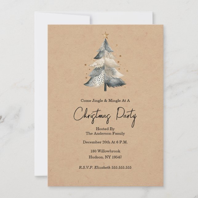 Rustic Tree Jingle and Mingle Christmas Invitation (Front)