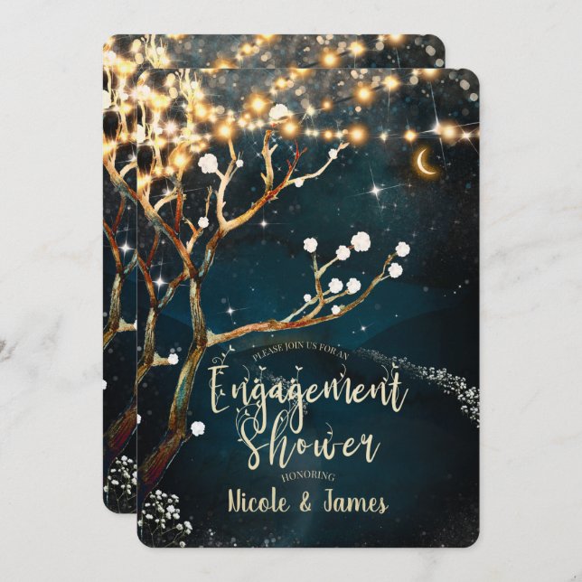 Rustic Tree Lights Starry Night Engagement Shower Invitation (Front/Back)