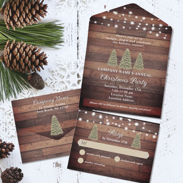 Rustic Tree Lights & Wood Company Christmas Party All In One Invitation (Creator Uploaded)
