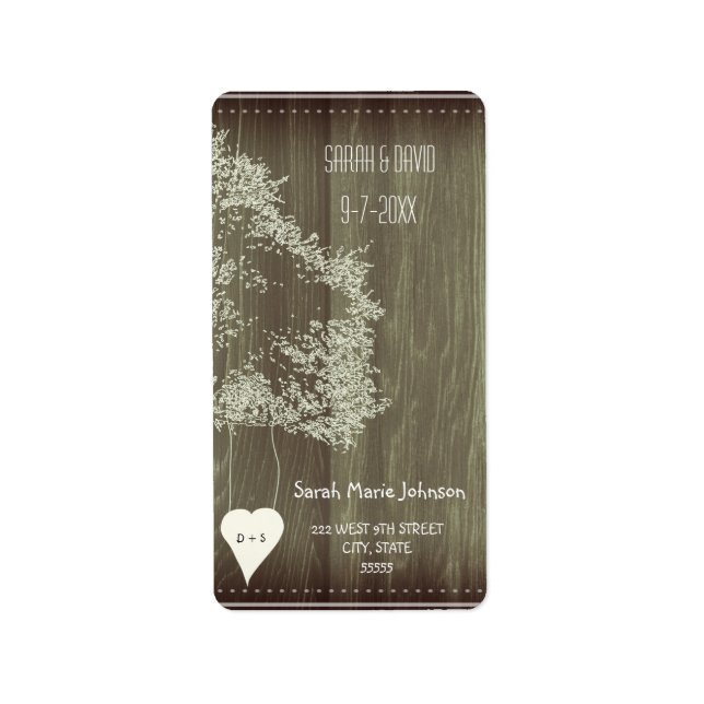 Rustic Tree Line Art Heart Wedding Address Labels (Front)